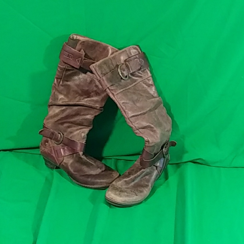 Pikolinos 9 brown mid calf buckle zip boot heel